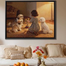 Oil Painting Dog Artwork Shih Tzu Canvas Print Living Room Decor Cute Animal Art