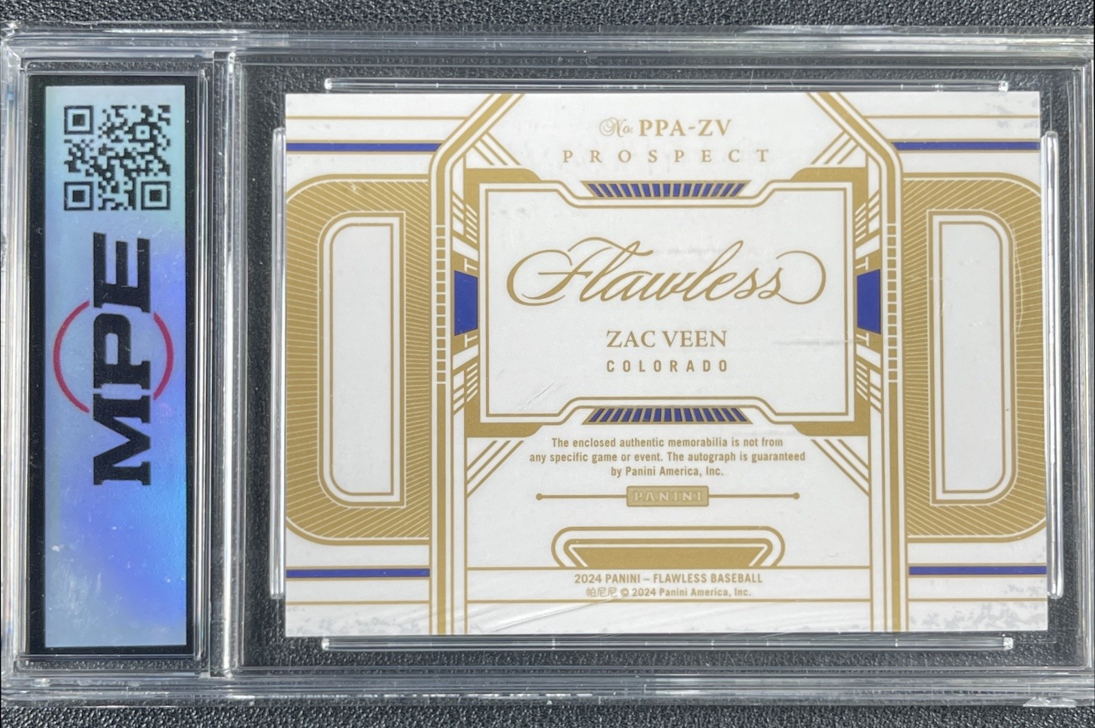 ZAC VEEN MPE 9.5 2024 PANINI FLAWLESS #PPA-ZV PROSPECT PATCH AUTO 04/25 ROCKIES view 2