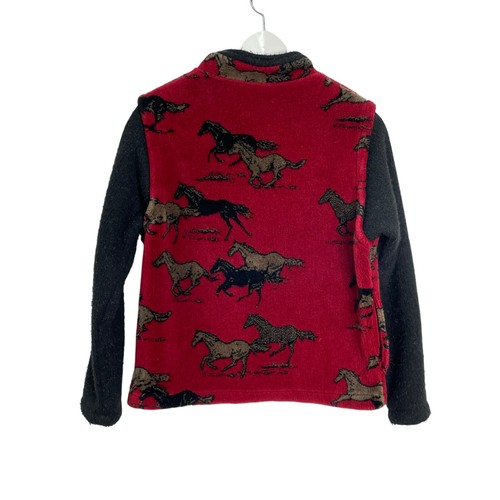 Vintage 90s Women's Size M Red Horse Print Fleece Knit Sleeve Full Zip Jacket - Picture 10 of 10