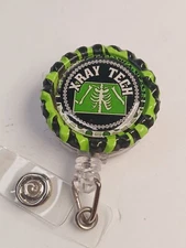 Xray Tech Novelty Badge Reel ID Name Tag Holder 1 Inch Skeleton Green
