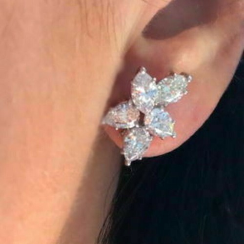 Pendiente Flor Mujer Personalizado Plata 925 Relleno, Oro Circón Cúbico Joyería - Imagen 8 de 22