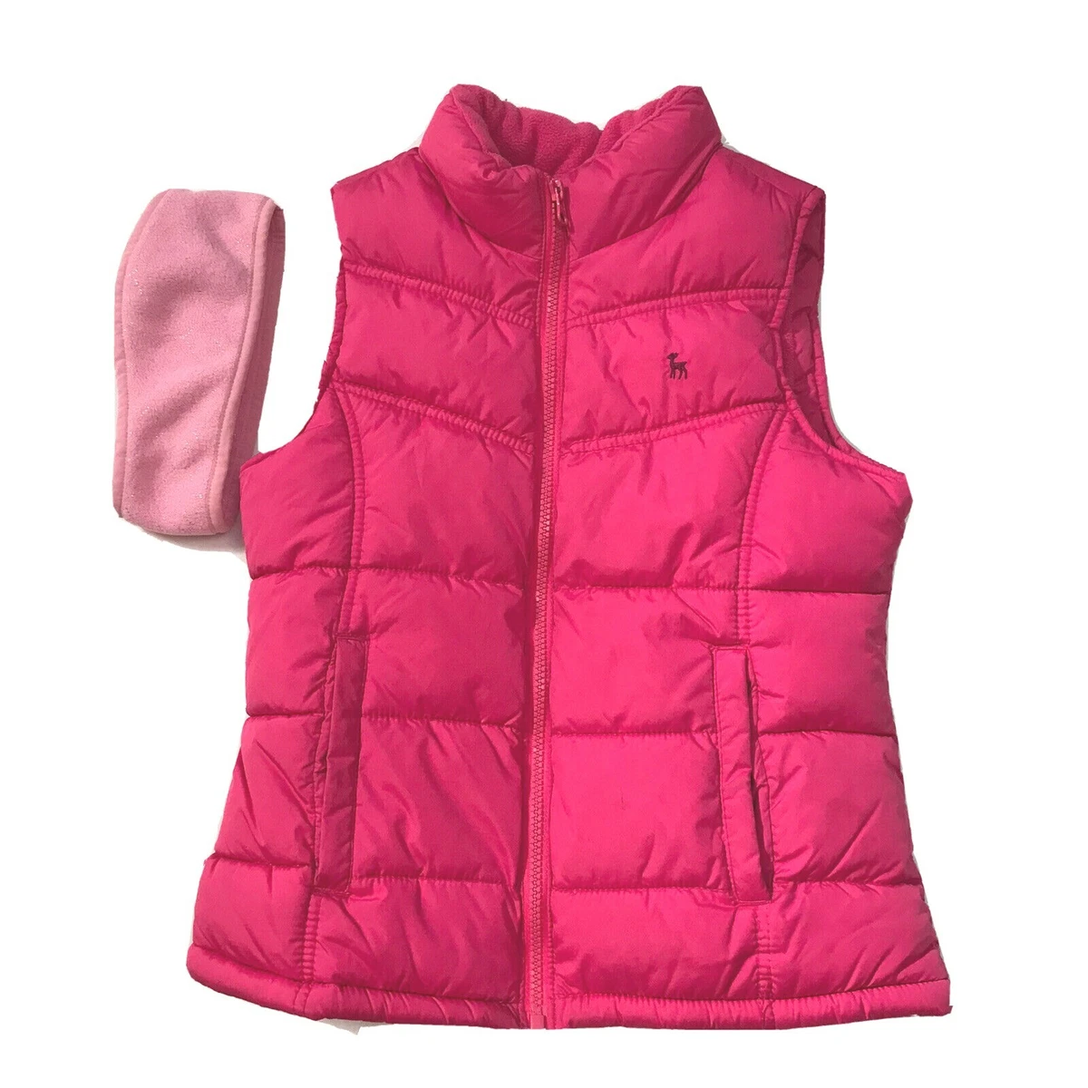 Old Navy Puffer Vest Pink Girls Large 10 12 Fleece Headband