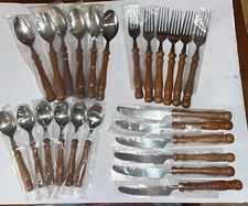 Sir Lawrence  Stainless Flatware  24pc  Solid Black Pine Cabin Farmhouse MCM