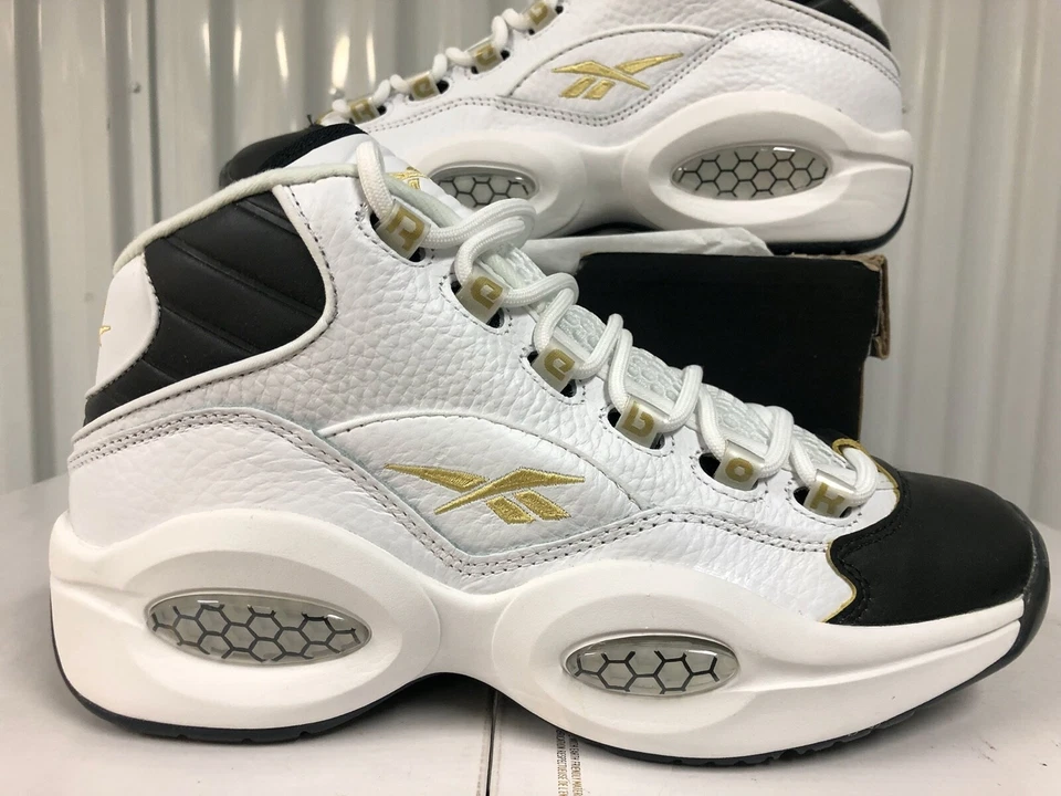 Reebok Question Mid RESPECT MY SHINE Wht BLACK TOE Gold 7.5 EF7599 Allen Iverson - Image 4 of 4