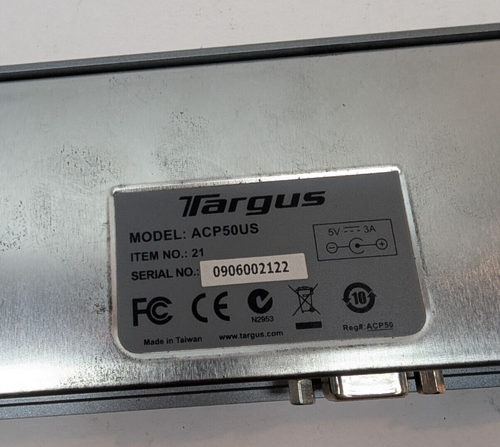 Targus ACP50US Docking Laptop Station with AC Adapter 5V 3A USB VGA Network Port - Afbeelding 4 van 6