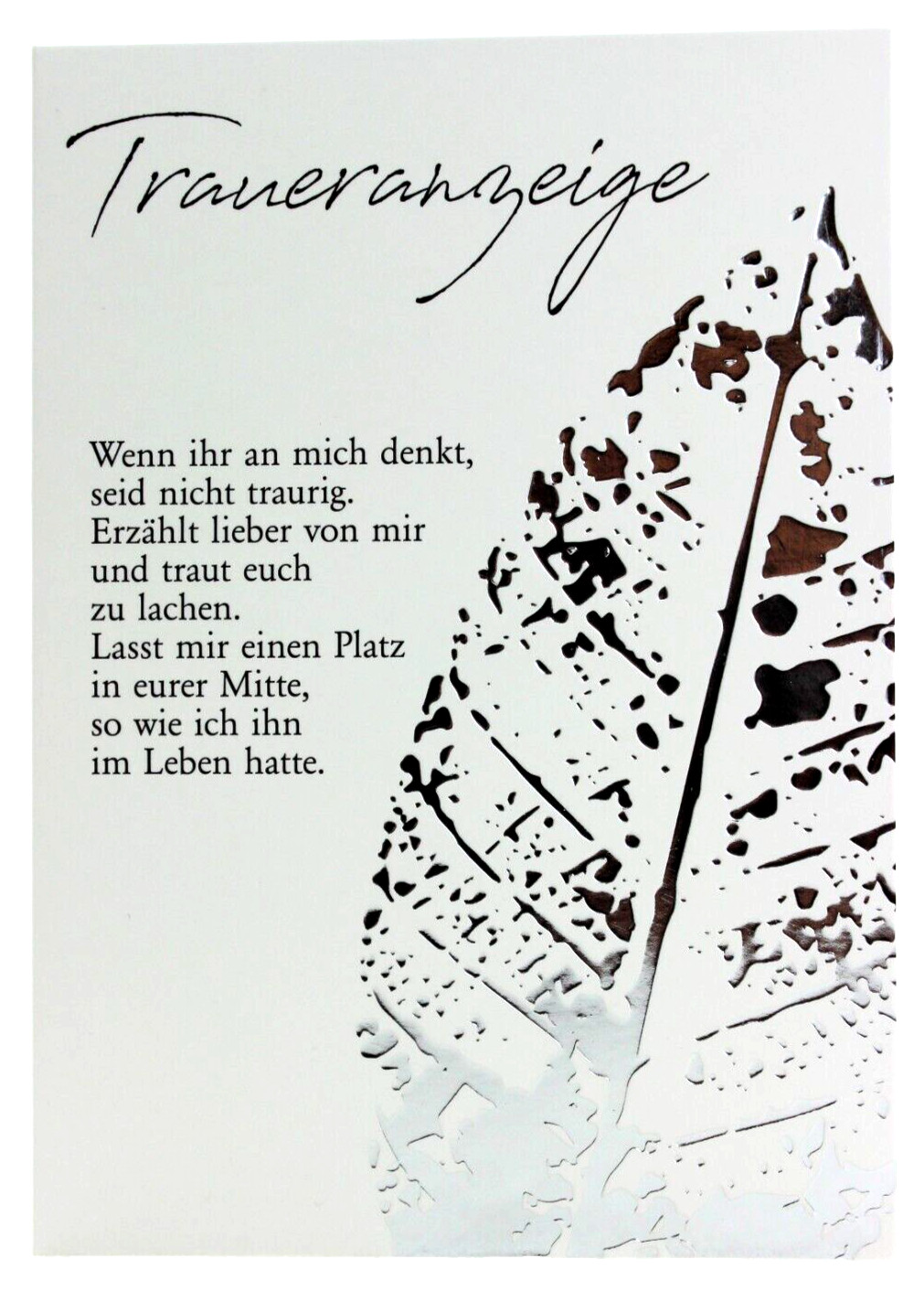 Traueranzeige mit Umschlag Karte Trauer Nachruf Trauerkarte mit Innentext Spruch