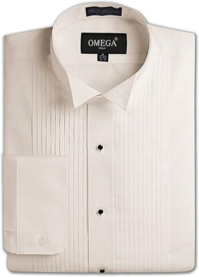 Mens Wing collar IVORY Tuxedo Dress Shirt, 1/4 pleat