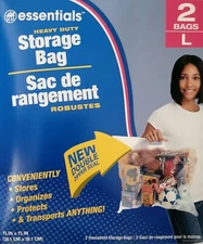 Large Storage Bags Heavy Duty Clear Plastic Zip-Lock w Handle 15”x15” 2 Bags/Pk