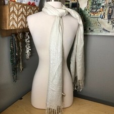 Collection Eighteen Metallic Silver Wrap Scarf 71 x 22 Ivory Scrollwork NEW