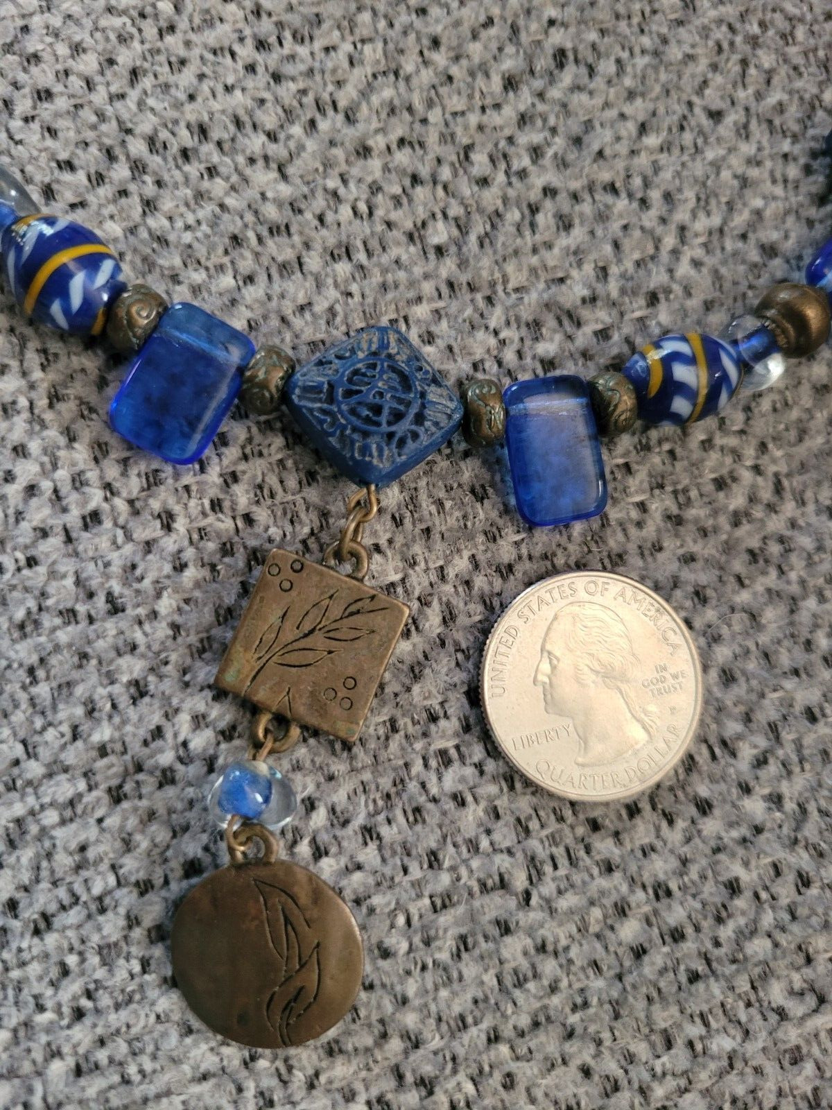 Vintage Choker Necklace Cinnabar Style Blue Beade… - image 6