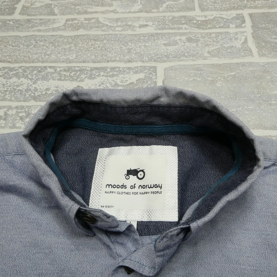 MOODS OF NORWAY 衬衫男式大号蓝色柔软棉法兰绒纽扣长袖 — 第 2/4 张图片