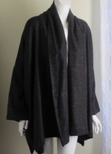 Eskandar Sz 1 Charcoal Tweed 32"l Heavy Silk Cashmere Shawl Collar Jacket Coat