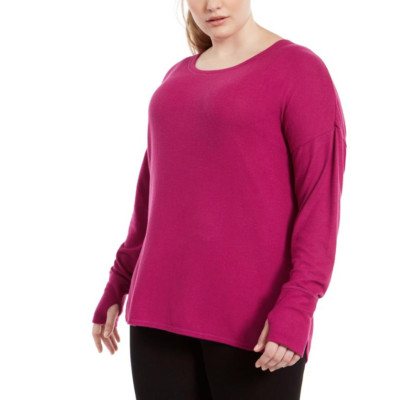 Ideology Women's Pink Berry Pullover Round Neck Thumb Hole Sweater X-XLarge