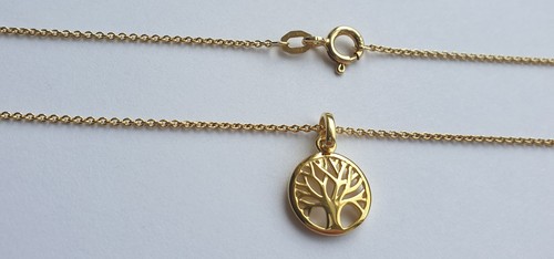 Lebensbaum Anhänger rund Stamm Baum mit Rundanker Kette 42 cm Echt Gold 375 Neu - Bild 5 von 7
