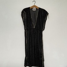 Alexandra Silva Austrian Vintage Sheer Sleeveless Dress M sz36 Black Gold 1970s