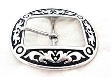 Jeremiah Watt Oval Belt Buckle 1 1/2" Western Stainless Steel Floral Black Horse