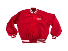 VTG Conoco Bomber Jacket Mens Large Red Lined Made In USA Snap Button 70s 80s