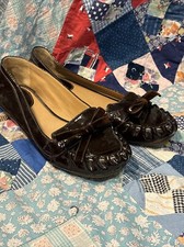 Kate Spade New York Patent Leather Brown Driving Moccasins Shoe Bows Women's 8.5
