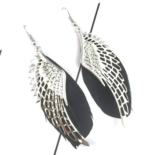 Black Feather - Retro Ladies Women Angel Wings Earrings Ear Studs Alloy Jewelry - Picture 2 of 2