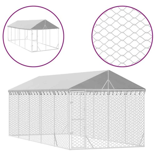 vidaXL Cuccia Cani da Esterno Tetto Argento 3x7,5x2,5m Acciaio Zincato - Foto 3 di 4