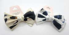 D'Bello Accessories - 2PK Ivory/Pink  White/Blue  Black Cheetah Print Bows 4in