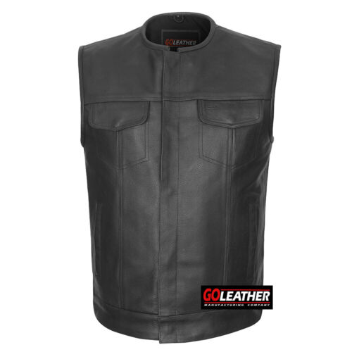 MOTORCYCLE TALL CLUB VEST STYLE COWHIDE LEATHER BIKER VEST - Picture 2 of 7