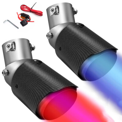 Car Universal Modified LED Luminous Muffler Tip Tail Pipe Carbon Fiber Curved