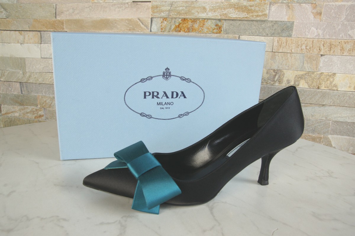 Prada 36 Evening Pumps Shoes Satin Silk Black 1I803H New Former