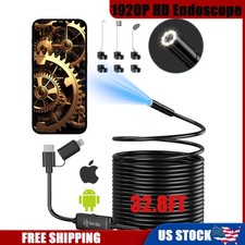 Endoscope Inspection Cameras,1920P HD  Borescope Cameras,32.8ft Semi-Rigid ，A