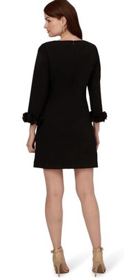 adrianna papell short black dress Adrianna Papell Crepe Long Sleeve Bow Sheath Dress, Womens, 2, Black Ivory