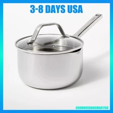 1.5qt Stainless Steel Sauce Pan with Straining Lid Silver - Figmint™