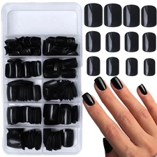 Bellelfin 240pcs Short Press on Nails Black Full Cover Short Square Fake Nail...