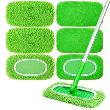 6-Pack Reusable Microfiber Mop Pads Compatible with Swiffer Sweeper, Dry & We...