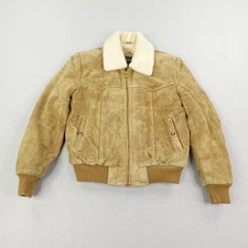 Vintage Challenger Jacket Mens 38 Tan Suede Leather Sherpa Lined Pilot Coat 70s