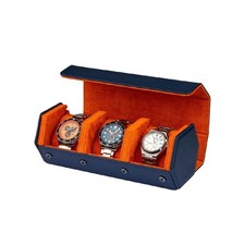 Tubo Scatola portaorologi per 3 orologi in eco pelle Blu Orange Exagon