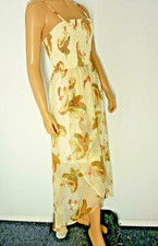 VINCE CAMUTO Dress Midi Small yellow colorful print Hi Low hem shirred bodic NWT