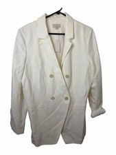 Loft Women's Double-Breasted White Linen Blend Blazer NWT