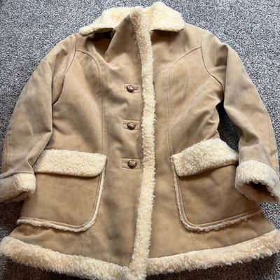 #ad Fingerhut Fashions Jacket Womens Medium Suede Sherpa Lined Camel Tan $70.02