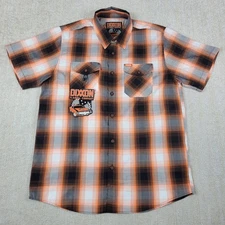 Dixxon The Fuel Shirt Mens L Black Orange White Plaid Button Up Short Sleeve