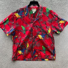 Paradise Found Vintage Magnum Hawaiian Parrot Palm Short Sleeve Aloha Red 3XL