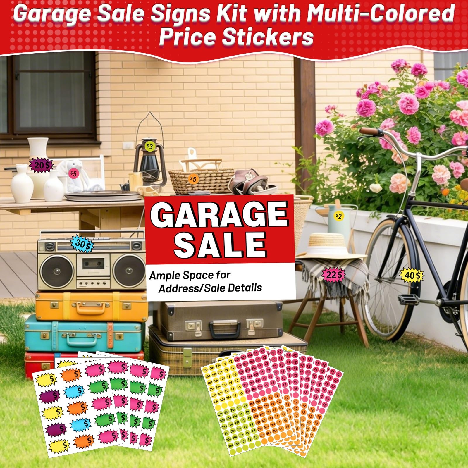как выглядит 20 Pcs Garage Sale Signs Kit - 17x13 Inch Sign inches, Red фото