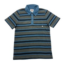 Quiksilver Polo Shirt Mens Small S Blue Gray Black Striped Short Sleeve