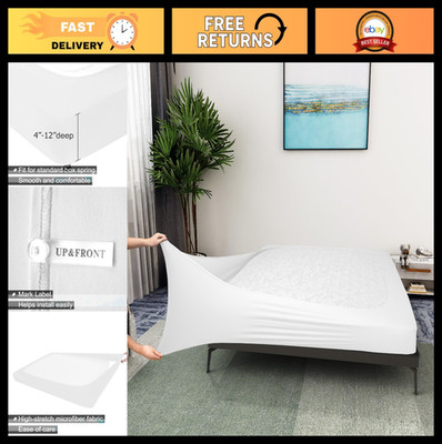 King/Cal King Box Spring Cover - Stretchy Jersey Knit Wrap Around Bed Skirt, Whi