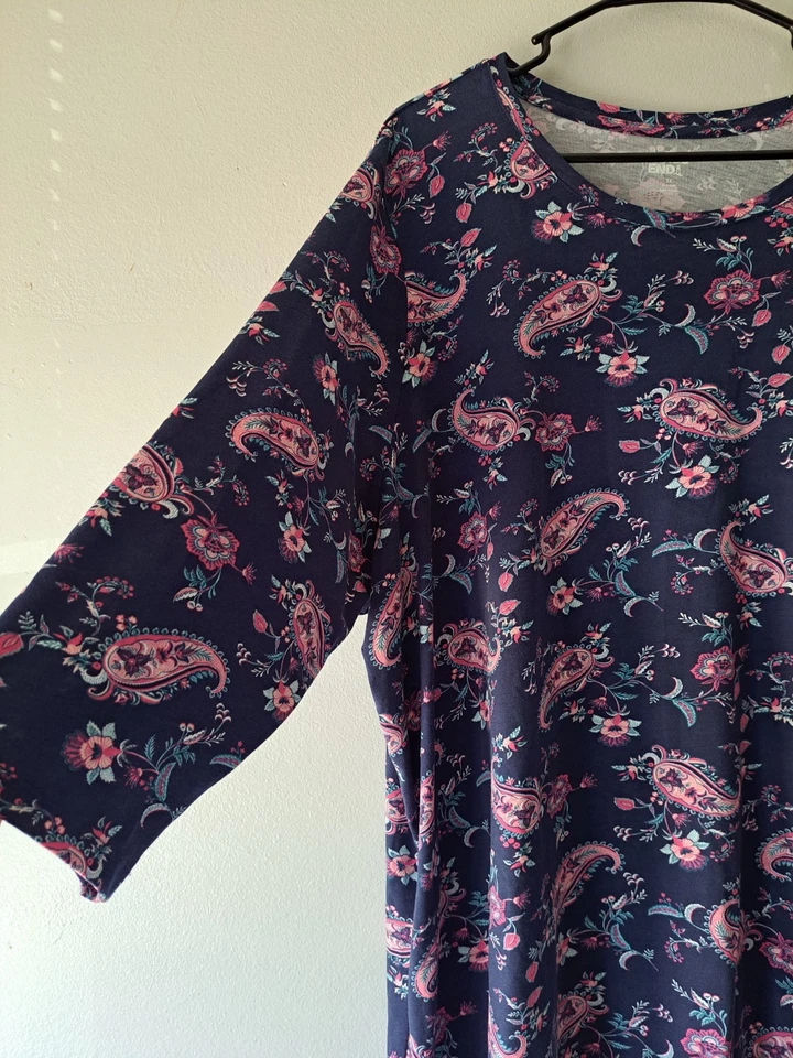 Lands End Womens Boho Floral Paisley 3/4 Sleeve Top Size 3X Blue Pullover Foto 2 de 4