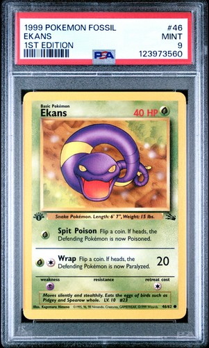 1999 POKEMON FOSSIL 1ST ED #46 EKANS PSA 9