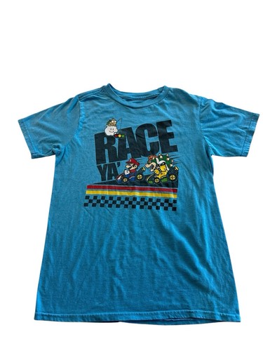 Super Mario Shirt Blue Short Sleeve 100% Cotton Crew Neck Size Kids Size Large