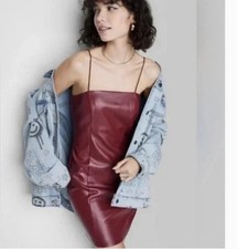NWT Wild Fable Berry Red Maroon Bodycon Club Faux Leather Slip Dress Size L