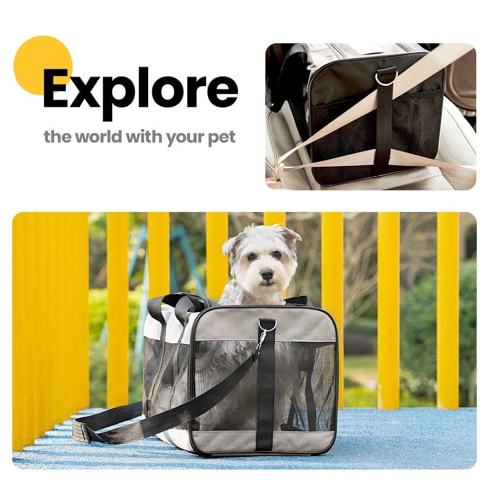 Transportador para gatos aprobado por la aerolínea, transportador para perros de lados suaves con correa de seguridad interior,... Foto 2 de 4