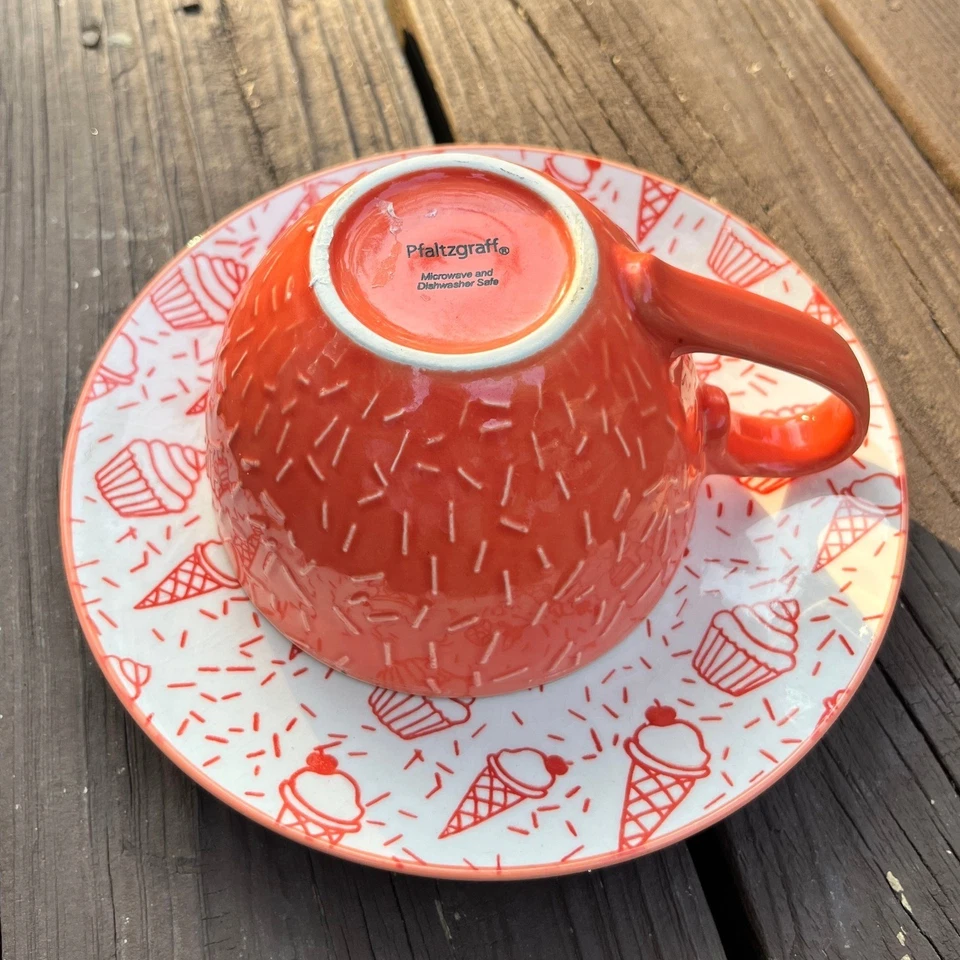 Pfaltzgraff Ice Cream "Sprinkles" Cup & Saucer Set, Orange/White, 2-Pc - Image 3 of 4