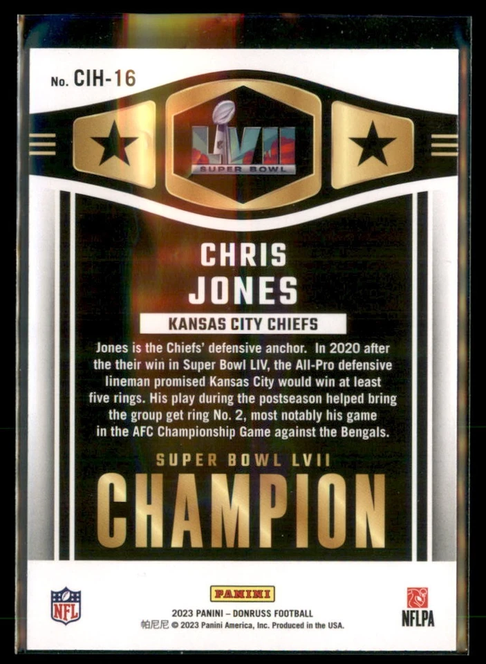 2023 Donruss Champ is Here CIH-16 Chris Jones - Kansas City Chiefs - Image 2 of 2